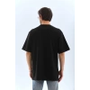 Unisex Oversize Taşlı Bisiklet Yaka T-Shirt - Siyah