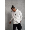Unisex Sırt Baskılı Kapüşonlu Üç İplik Oversize Sweatshirt - Beyaz