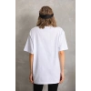 Unisex Taş Desenli Oversize T-Shirt - Beyaz