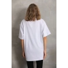 Unisex Taş Desenli Oversize T-Shirt - Beyaz