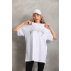 Unisex Taş Desenli Oversize T-Shirt - Beyaz