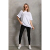 Unisex Taş Desenli Oversize T-Shirt - Beyaz