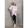 Unisex Taş Desenli Oversize T-Shirt - Beyaz