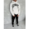 Unisex Üç İplik Kapüşonlu Baskılı SweatShirt - Beyaz