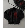 Örümcek Desenli Siyah Bomber Mont – Unisex Kullanıma Uygun, Fermuarlı Cepli, Kapitone Astarlı, Bahar Kış Günlük Giyim İçin Moda Ceket Modeli - Siyah