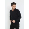 Erkek V Yaka Kazak Uzun Kol Düz Dokuma Triko - Siyah