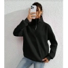 Unisex Uzun Kol Yarım Farmuarlı Yakalı Basic SweatShirt - Siyah
