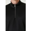 Unisex Uzun Kol Yarım Farmuarlı Yakalı Basic SweatShirt - Siyah