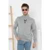 Erkek Yarım Bağazlı Kazak Baskılı Dokuma Triko - Gri