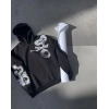 Uzun Kol Kapüşonlu Baskılı SweatShirt - Siyah