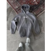 Erkek 3 İplik Pamuklu Kapüşonlu Kanguru Cepli Baskılı Oversize Hoodie Sweatshirt - Gri
