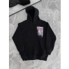 Uzun Kol Kapüşonlu Ön Ve Arka Baskılı SweatShirt - Siyah