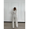 Uzun Kollu Önü İp Büzgülü Crop ve Pantolon İkili Takım - Gri