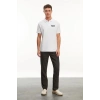 Erkek Yakası Düğmeli Yakalı Pike Baskılı T-Shirt - Beyaz