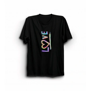 14 Şubat Sevgililer Günü Love Baskılı Oversize Bisiklet Yaka T-shirt - Siyah