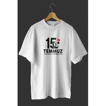 15 Temmuza Özel Tasarım Baskılı T-shirt - Beyaz