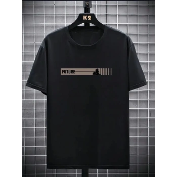 20/1 Penye Compack FUTRE Baskılı Oversize Kısa Kol Bisiklet Yaka T-shirt - Siyah