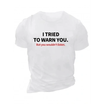 20/1 Penye Compack I TRIED TO WARN YOU. Baskılı Oversize Bisiklet Yaka T-shirt - Beyaz