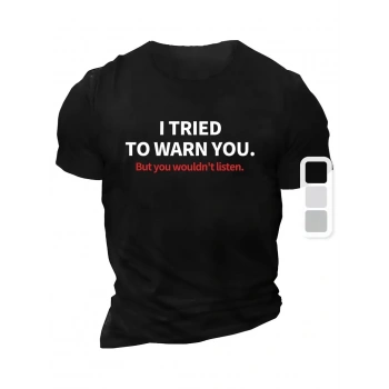 20/1 Penye Compack I TRIED TO WARN YOU. Baskılı Oversize Bisiklet Yaka T-shirt - Siyah