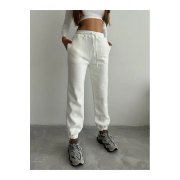 3 iplik şardonlu paça lastikli eşofman beyaz is001