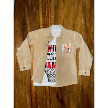 4-8 yaş tişört gömlek kombini vizon