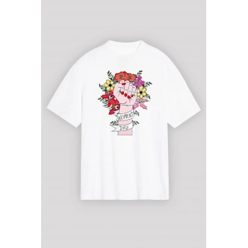 8 Mart Dünya Kadınlar Günü Baskılı Oversize Bisiklet Yaka T-shirt - Beyaz