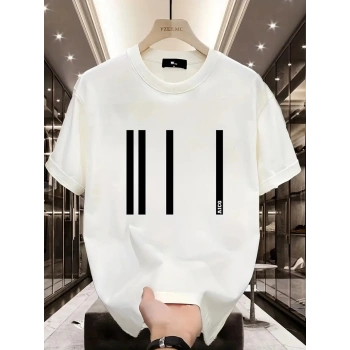 AICG Ön Arka Baskılı Bisiklet Yaka Kadın Oversize Bisiklet Yaka T-shirt - Beyaz