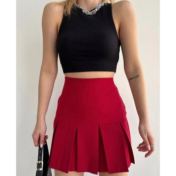 Altı geniş pileli etek bordo s24729