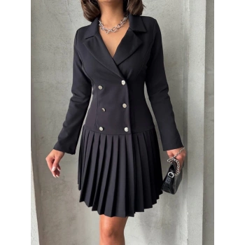 Altı piliseli uzun kollu ceket elbise siyah s255016