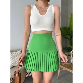 Altı pliseli mini etek yeşil s24705