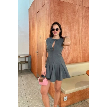 Bağcık detaylı Kolsuz Mini Elbise - Antrasit