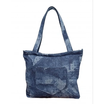 Blujin Desenli Piknik ve Deniz Cepli Fermuarlı Çanta - Mavi