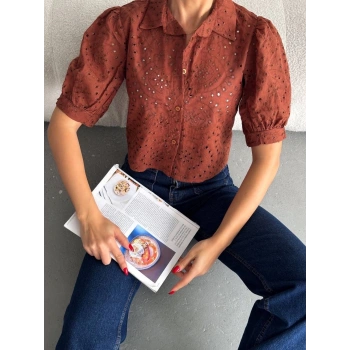 Brodeli crop gömlek s1023
