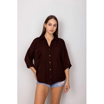 Cepli salaş gömlek koyu kahve t1010