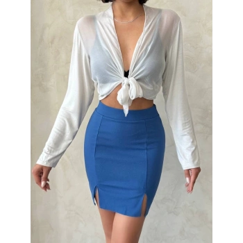 Çift yırtmaçlı etek indigo s25910