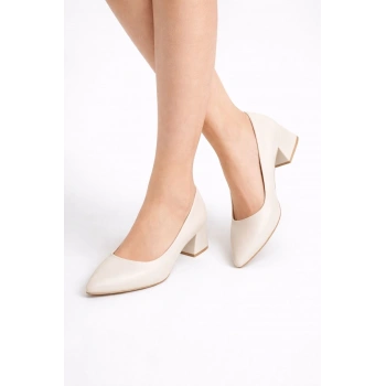 Desniy Bej Cilt Topuklu Ayakkabı