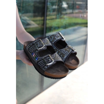 Edaj Kahverengi Nubuk Boncuk İşlemeli Terlik