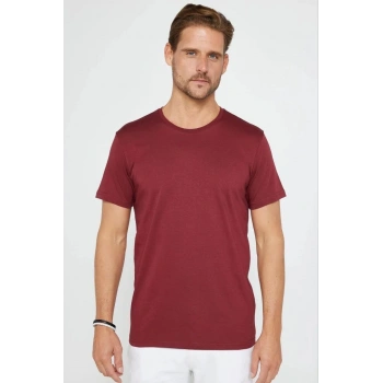 Erkek Düz Kısa kol Penye T-shirt - Bordo