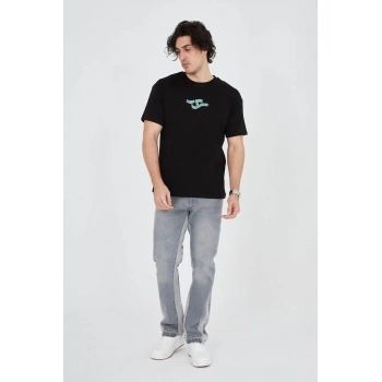 Erkek Baskılı 24/1 Penye T-Shirt - Siyah