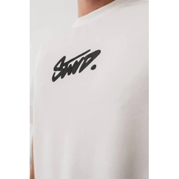 Erkek Baskılı Oversize T-shirt - Beyaz