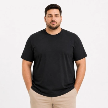 Erkek Battal Big Size Basic Tişört Bisiklet Yaka Rahat Kalıp T-Shirt - Siyah
