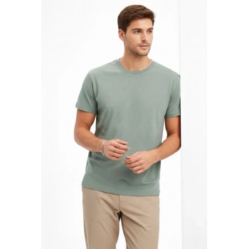 Erkek Bisiklet Yaka Tişört Regular Kalıp Basic Pamuklu Günlük Kullanım T-shirt - Mint Yeşili