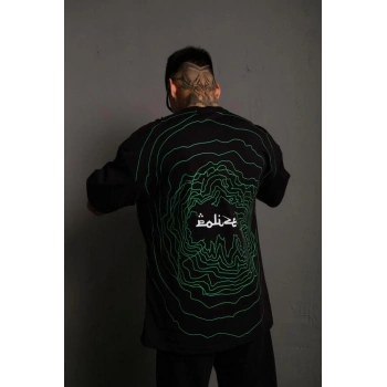 Erkek Bisiklet Yakalı Sırt Baskılı Oversize T-Shirt - Siyah
