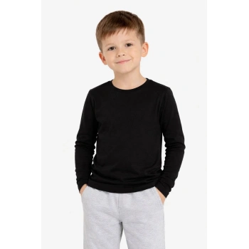 Erkek Çocuk Basic Uzun Kollu Tişört Okul Günlük Rahat T-Shirt - Siyah