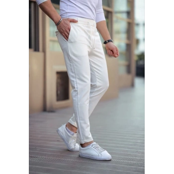 Erkek Diagonel Mikro dokulu Cepli Beli Lastilki Pantolon - Bej