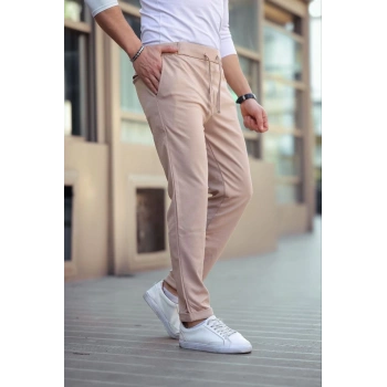 Erkek Diagonel Mikro dokulu Cepli Beli Lastilki Pantolon - Kahverengi