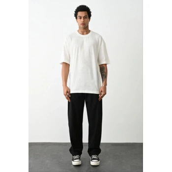 Erkek Düz Basic Bisiklet Yaka Kısa kol  T-Shirt - Beyaz