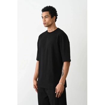 Erkek Düz Basic Bisiklet Yaka Kısa kol T-Shirt - Siyah