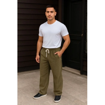 Erkek Fitilli Kadife Cepli Buggy Pantolon Oversize Rahat Kalıp - Haki