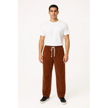 Erkek Fitilli Kadife Cepli Buggy Pantolon Oversize Rahat Kalıp - Kahverengi